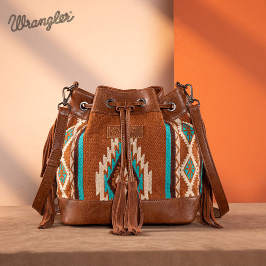 Wrangler Aztec Print Knitted Crossbody Bucket Bag