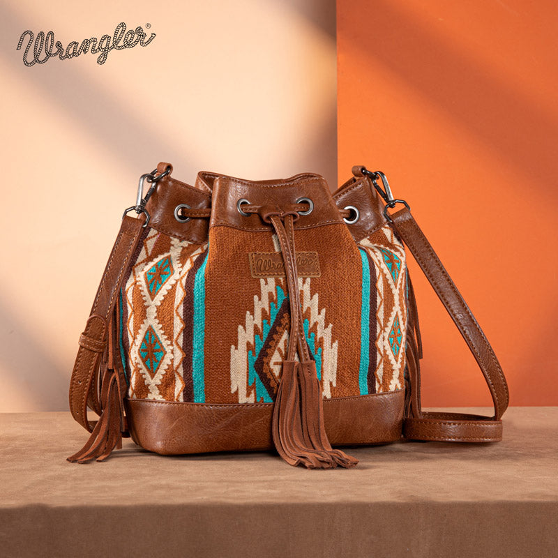 Wrangler Aztec Print Knitted Crossbody Bucket Bag