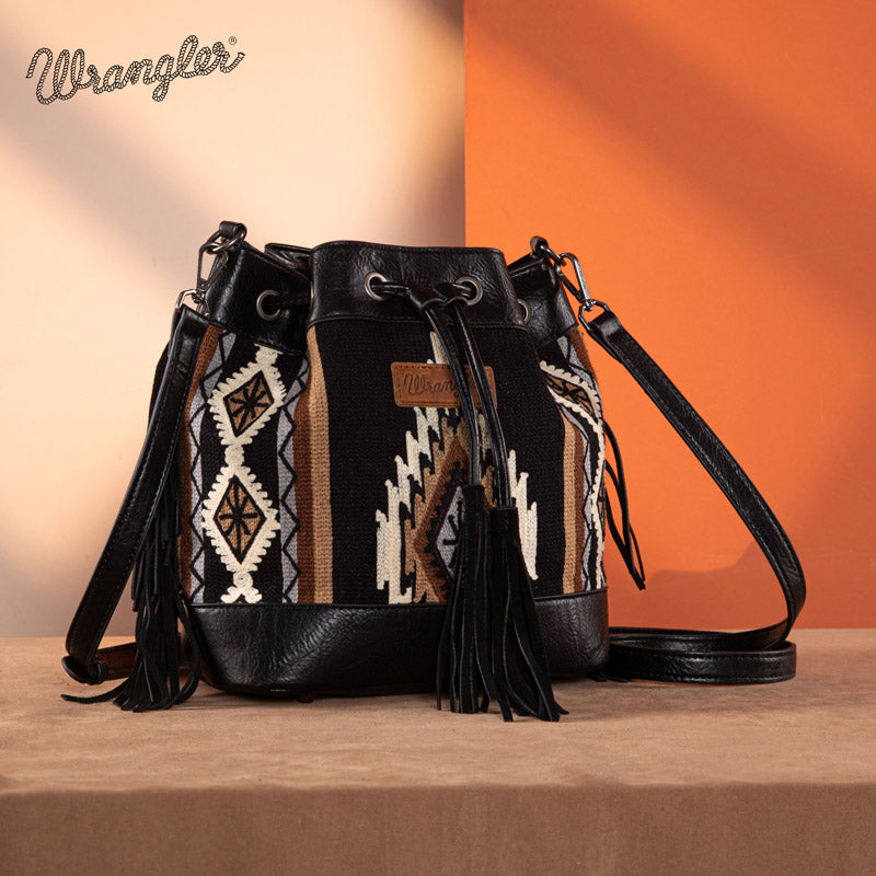 Wrangler Aztec Print Knitted Crossbody Bucket Bag