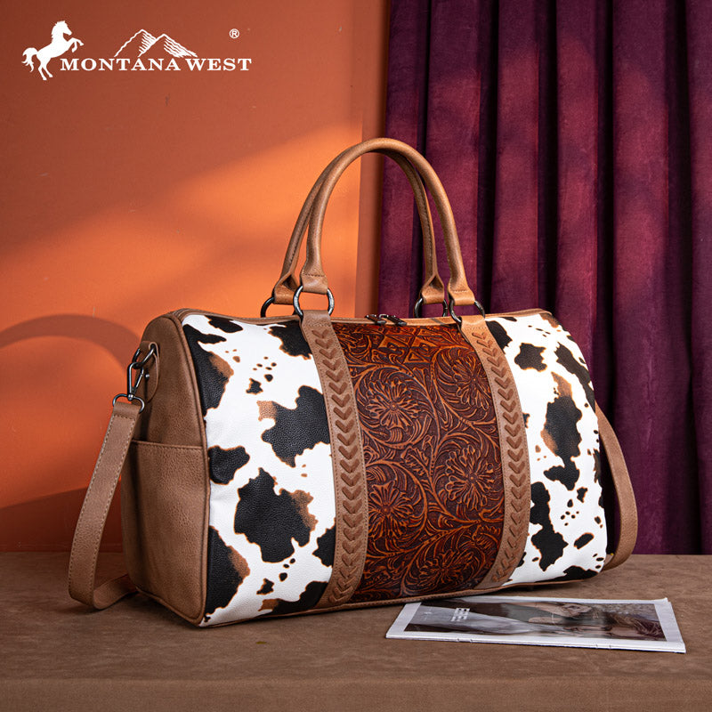 Montana West Floral Tooled Cowprint Duffle Bag