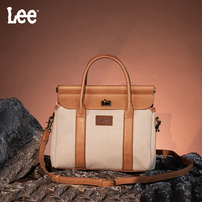 Lee Denim Canvas Leather Blend Crossbody Tote Bag