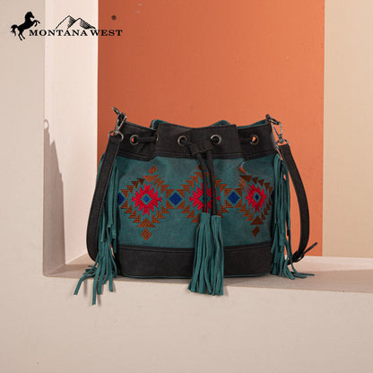 Montana West Aztec Fringe Bucket Bag