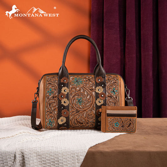 Montana West Embroidered Floral Cut-out Duffle Bag Set