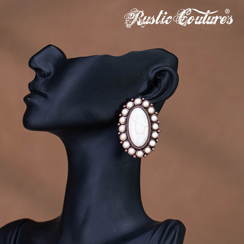 Rustic Couture's® Natural Stone Oval Concho Earrings