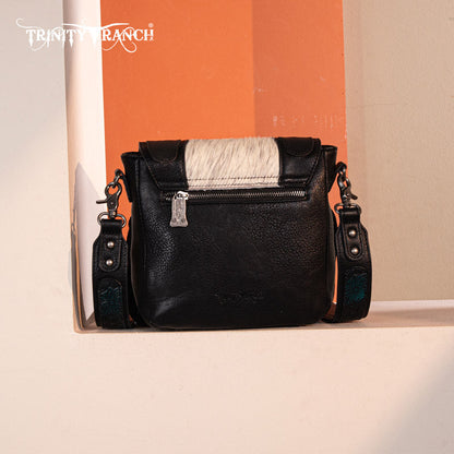 Trinity Ranch Genuine Hair-On Cowhide Tooled Fringe Crossbody Bag