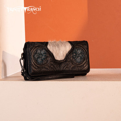 Trinity Ranch Floral Tooled and Hair-On Cowhide Collection Wallet