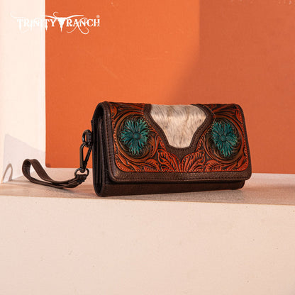 Trinity Ranch Floral Tooled and Hair-On Cowhide Collection Wallet