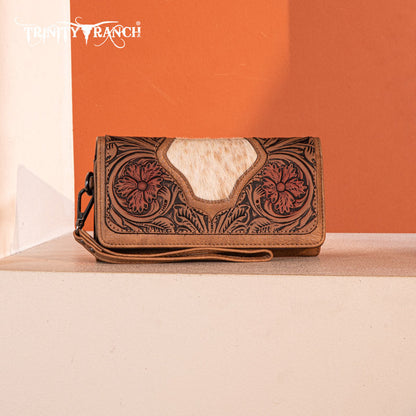 Trinity Ranch Floral Tooled and Hair-On Cowhide Collection Wallet