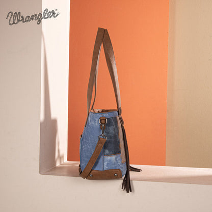 Wrangler Denim-textured Color-block Shoulder Bag