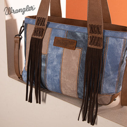 Wrangler Denim-textured Color-block Shoulder Bag