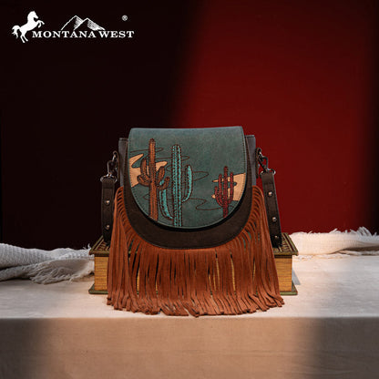 Montana West Cactus Embroidered Fringe Crossbody Bag