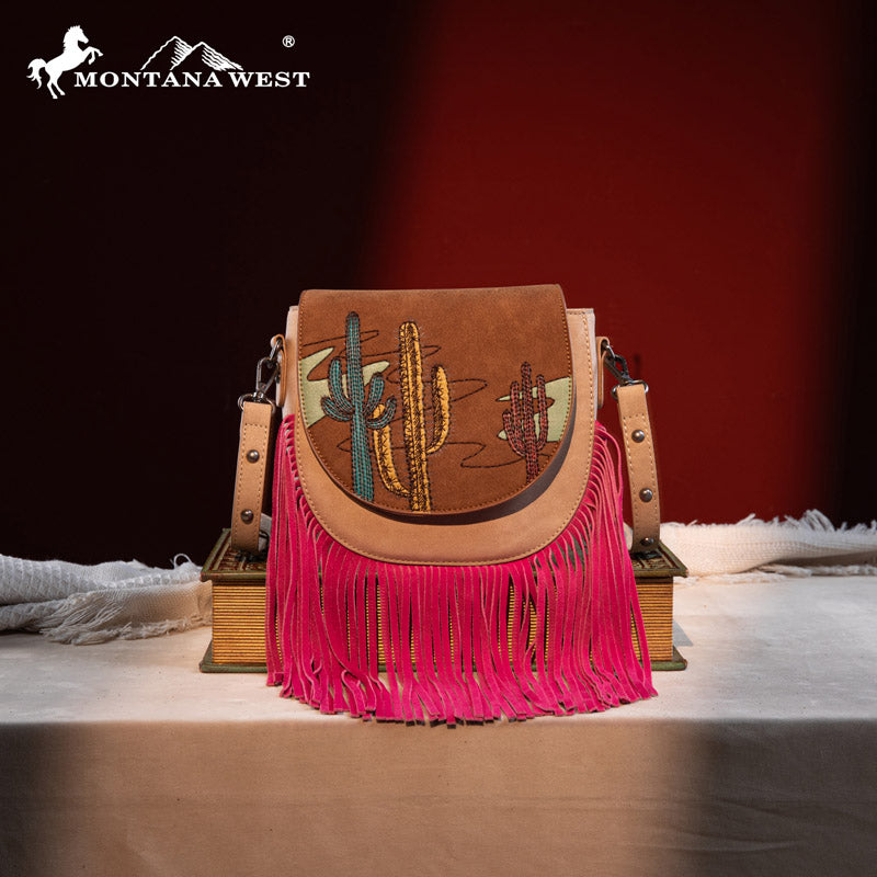 Montana West Cactus Embroidered Fringe Crossbody Bag