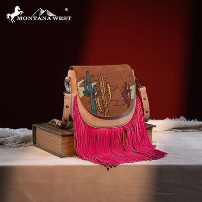 Montana West Cactus Embroidered Fringe Crossbody Bag