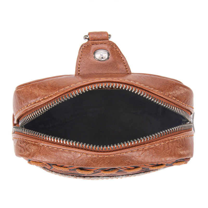 Trinity Ranch Genuine Hair-On Cowhide Tooled Fringe Sling Bag