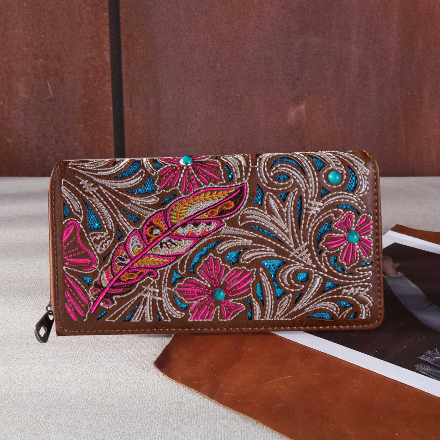 Montana West Embroidered Floral Cut-out Cut-out Collection Wallet