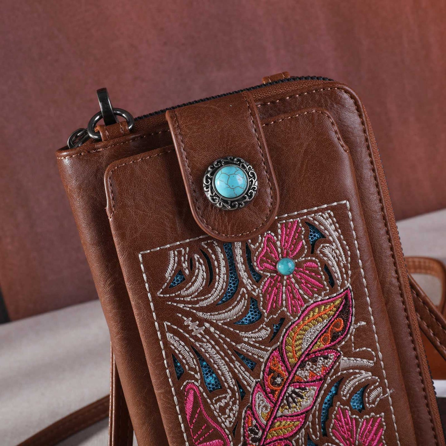 Montana West Embroidered Floral Cut-out Collection Phone Wallet/Crossbody