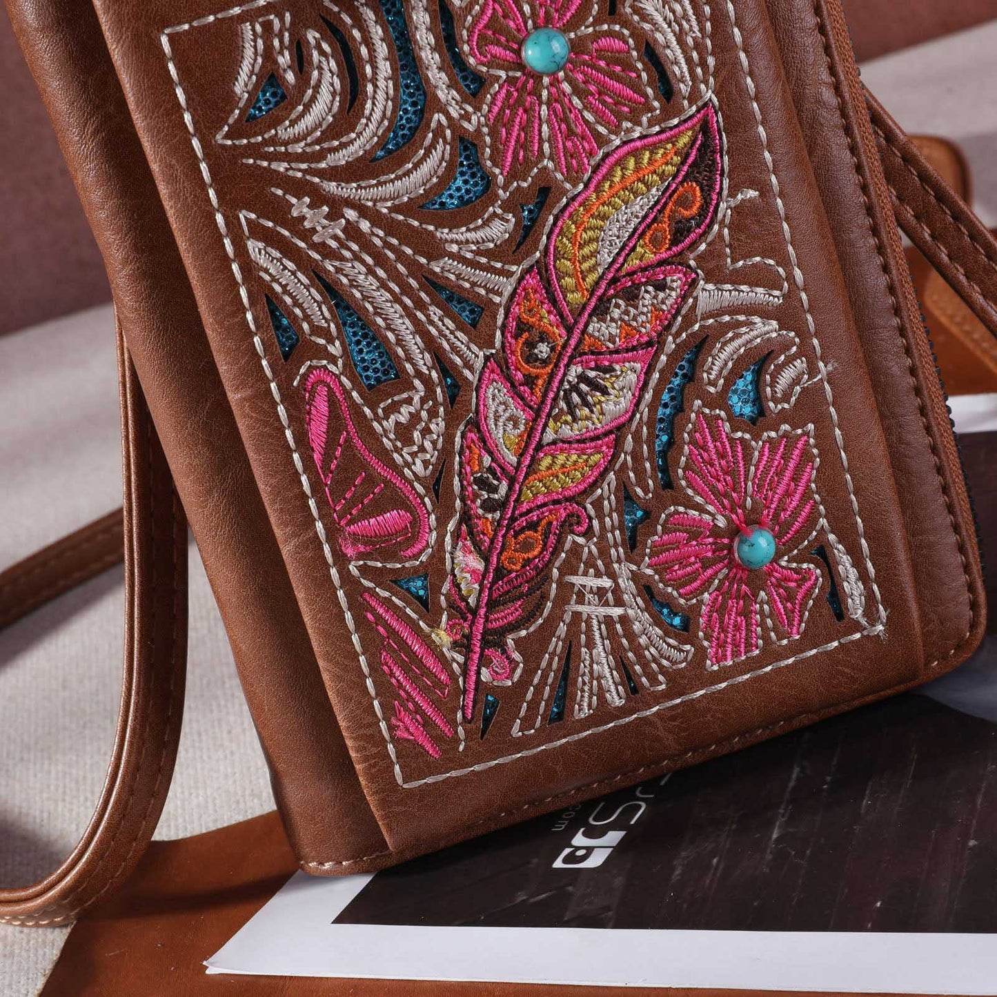 Montana West Embroidered Floral Cut-out Collection Phone Wallet/Crossbody