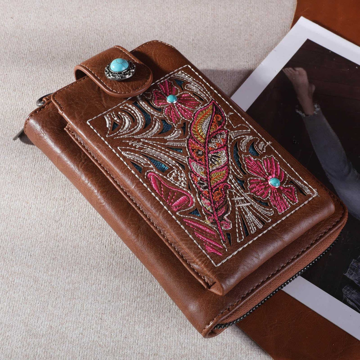 Montana West Embroidered Floral Cut-out Collection Phone Wallet/Crossbody