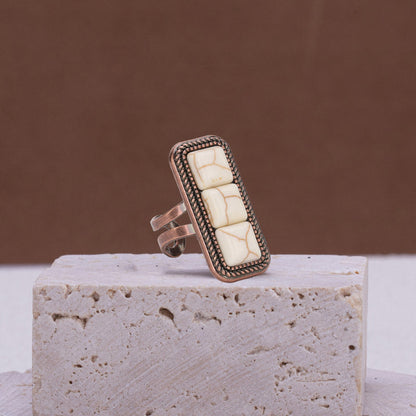 Rustic Couture's® Rectangle Turquoise Stone Open Adjustable Ring