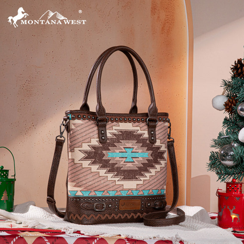 Montana West Aztec Embroidered Concealed Carry Tote Bag