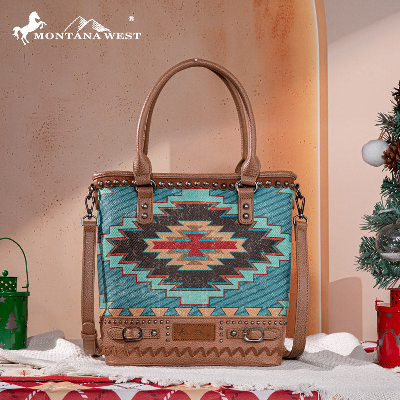 Montana West Aztec Embroidered Concealed Carry Tote Bag