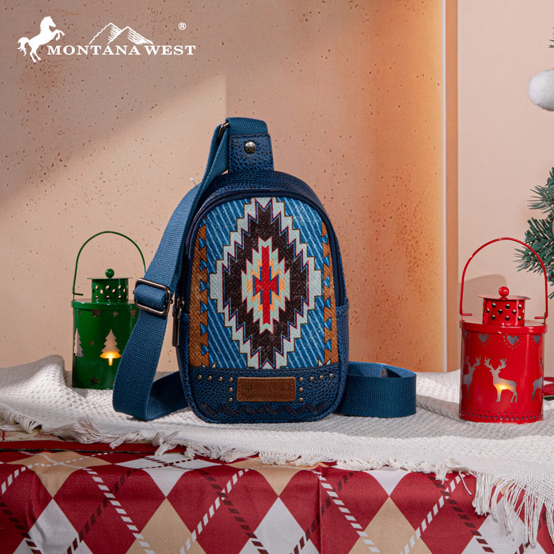 Montana West Aztec Embroidered Sling Bag