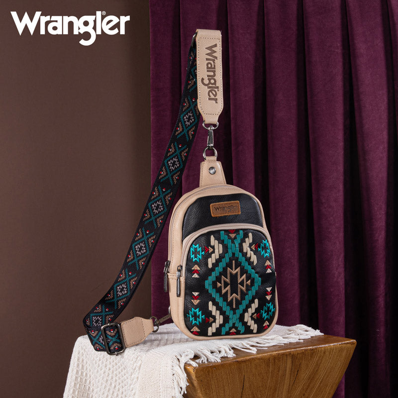 Wrangler Aztec Embroidered Whipstitch Sling Bag