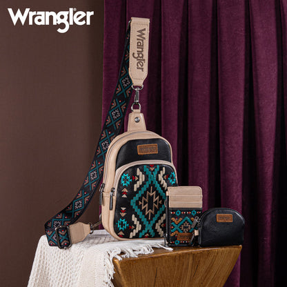 Wrangler Aztec Embroidered Whipstitch Sling Bag