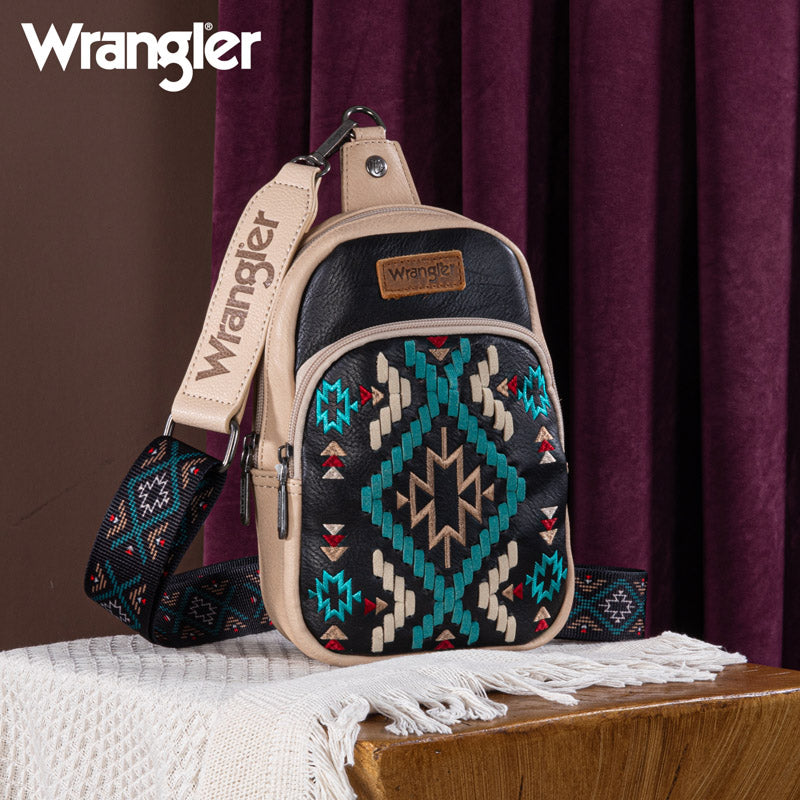 Wrangler Aztec Embroidered Whipstitch Sling Bag