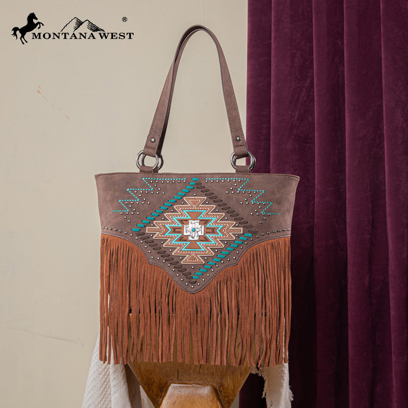 Montana West Aztec Fringe Concealed Carry Tote Bag