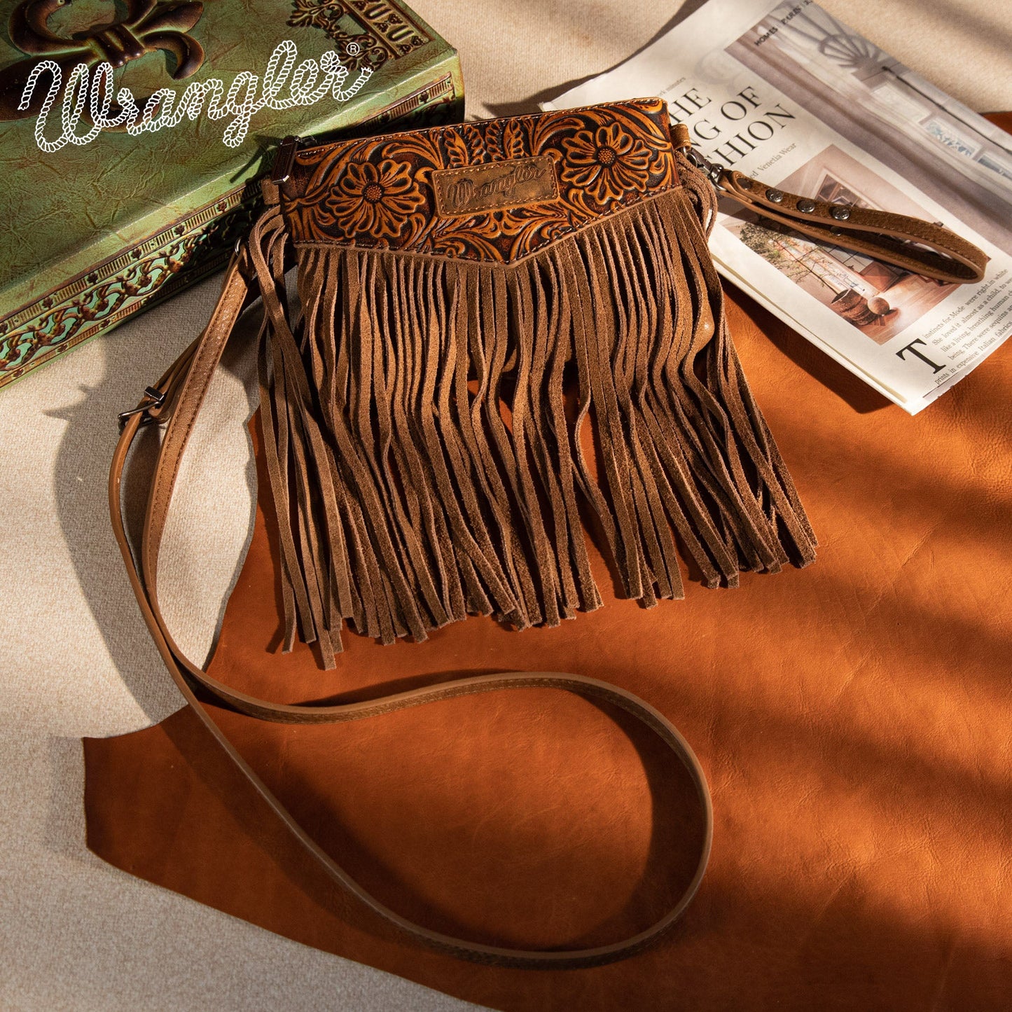 Wrangler Vintage Floral Tooled Collection Fringe Crossbody