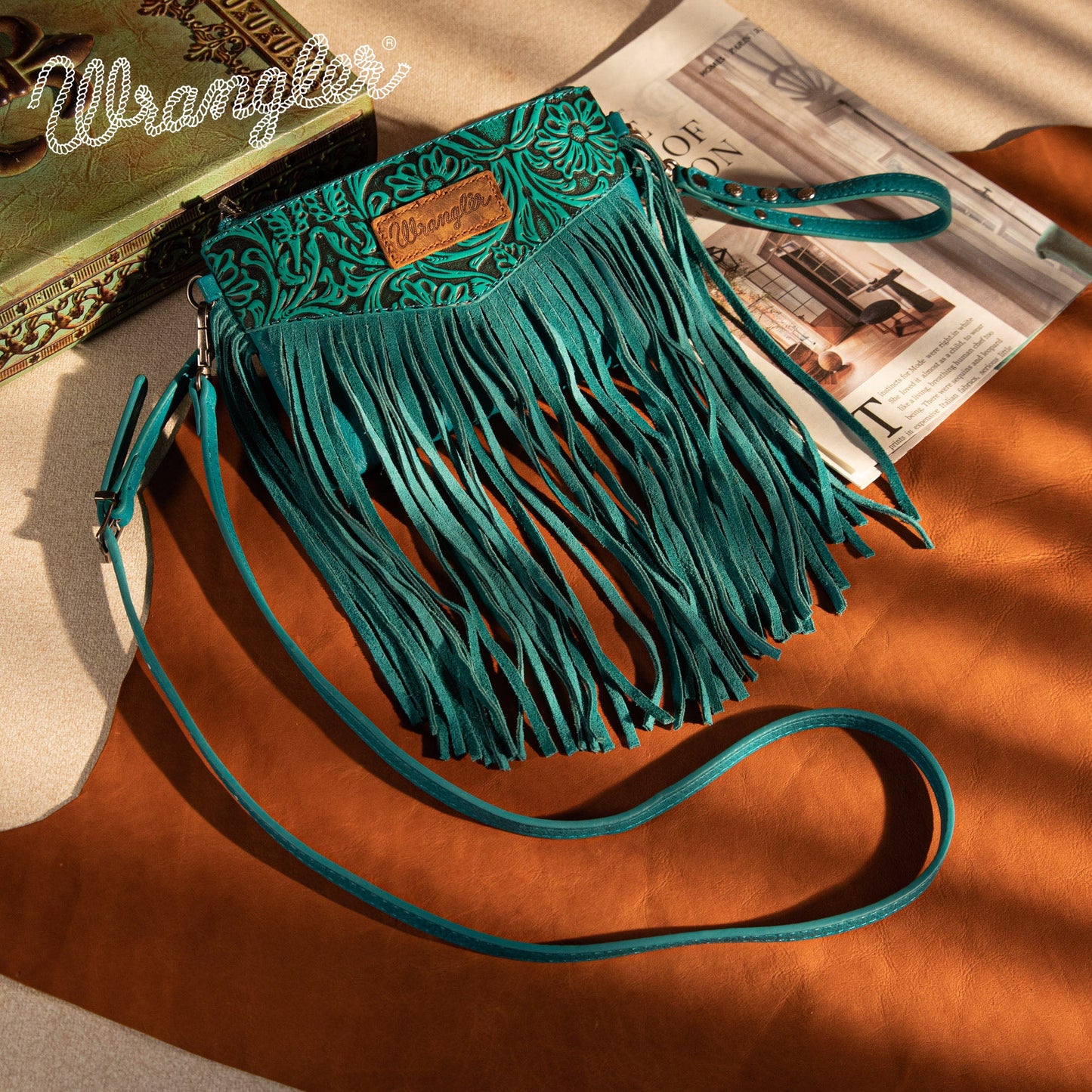 Wrangler Vintage Floral Tooled Collection Fringe Crossbody