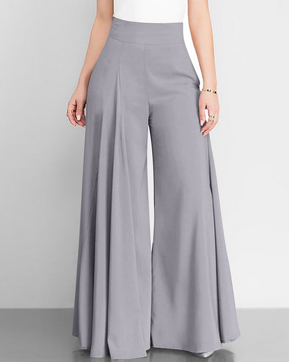 Women Solid Color High-Waisted Wide-Leg Pants