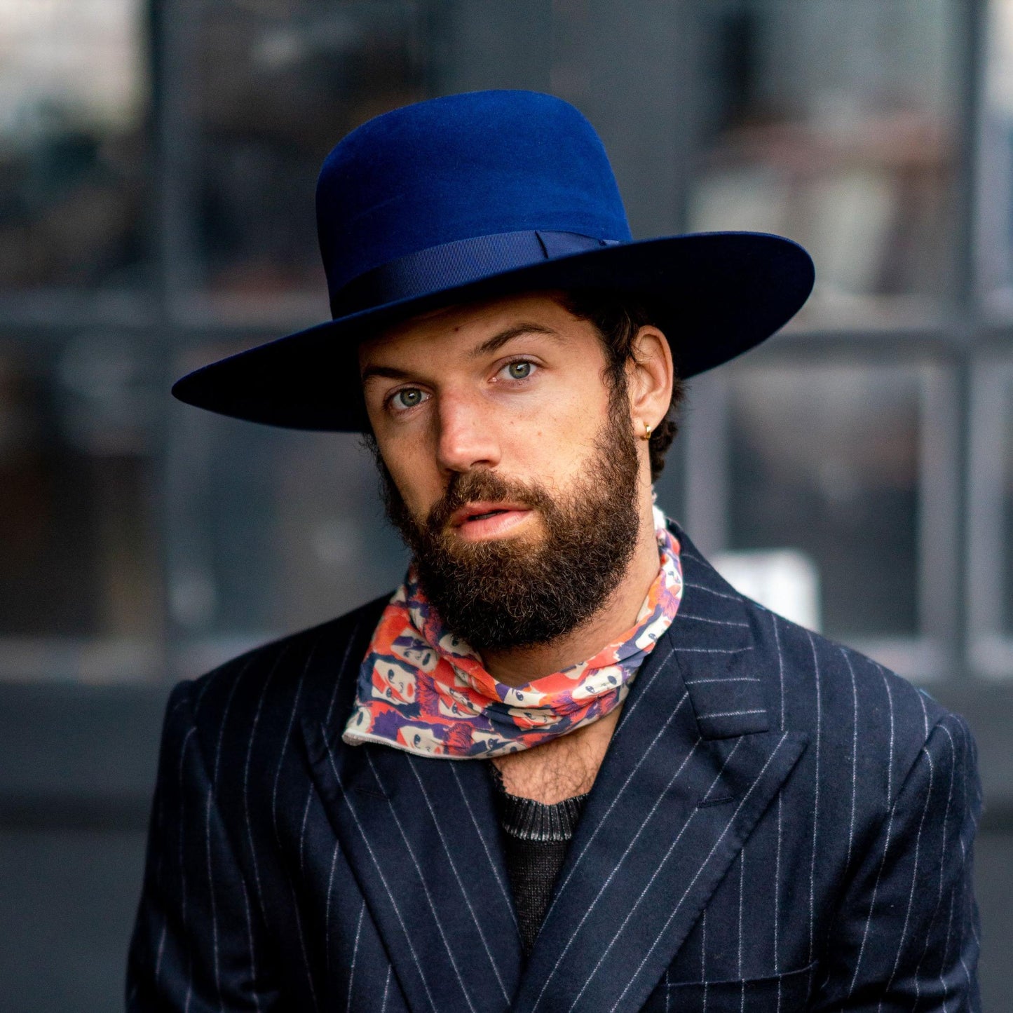 Navy Felt Wide-Brimmed Bowler Hat