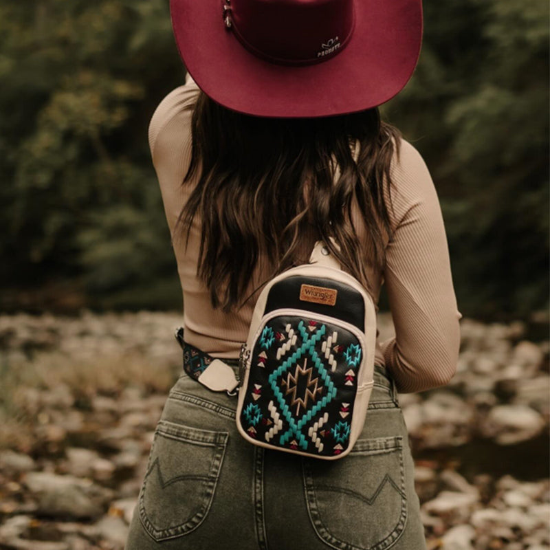 Wrangler Aztec Embroidered Whipstitch Sling Bag