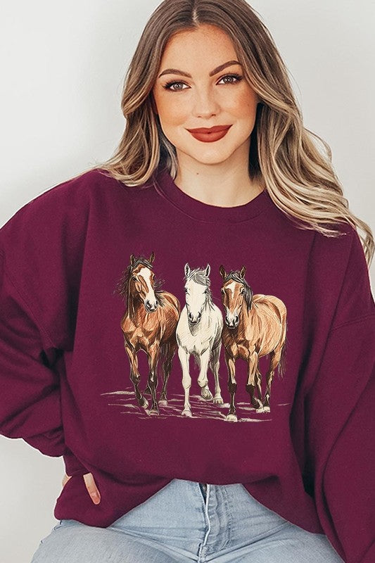 Three Horses Western Graphic Sweatshirt choice of colors