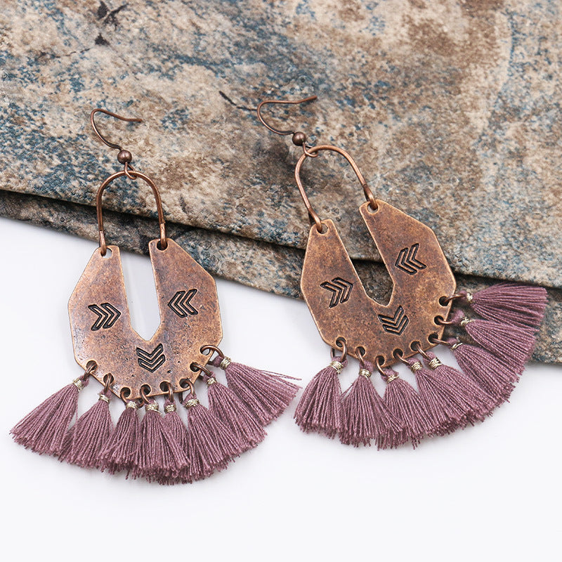 Women's Bohemian U-shaped Alloy Tassel Earrings