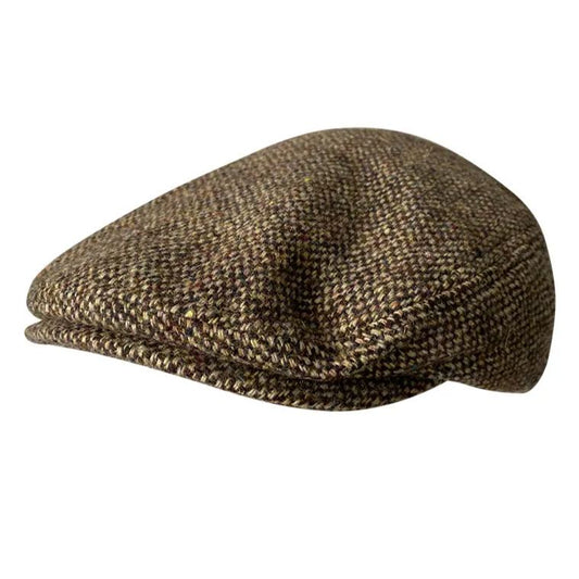 THE PEAKED Marl Flat Hat Particles-Harris Tweed