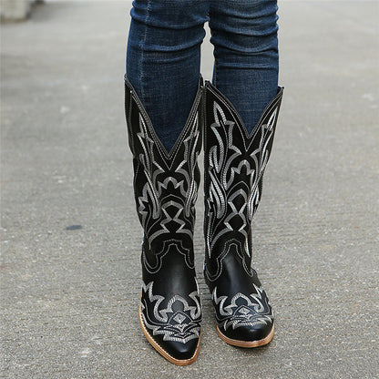 Embroidered Leather Boots