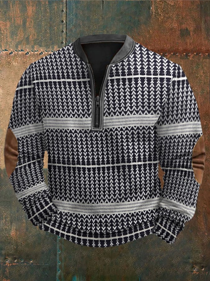 Men's geometric zip-up top