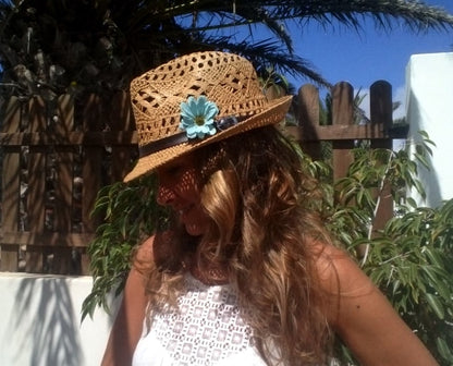 Boho hats for women, bohemian straw sun hat, fedora flower hats, design by kekugi