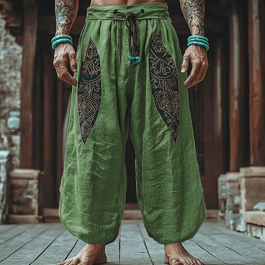 Men's Holiday Bohemian Ethnic Stitching Loose Linen Harem Pants