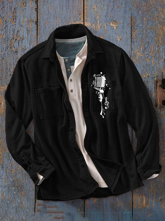 Men's black and white musical note long sleeve jacket