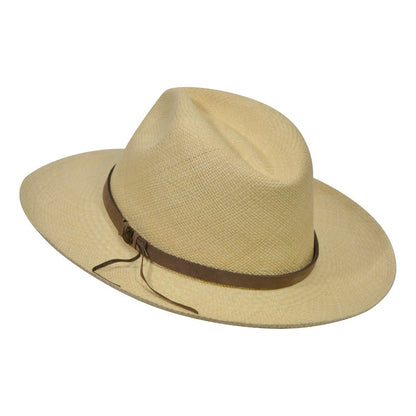 Original Panama Hat - Wide Brim Fedora - Natural Straw - Brown Leather Band - Handmade in Ecuador by Ecua-Andino - EA - HatBox Included-FREE SHIPPING