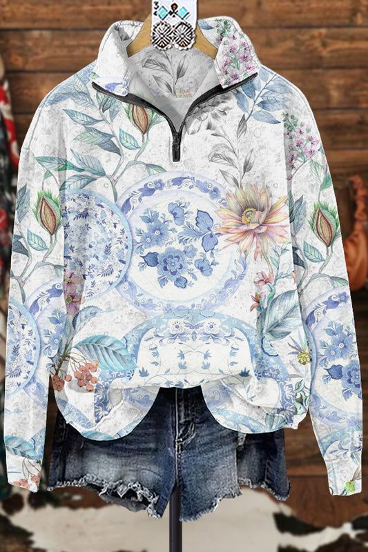 Elegant Contrast Floral Print Sweatshirt