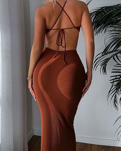 Backless Tied  Hollowed Out Hip Hugging Slim fit Dress