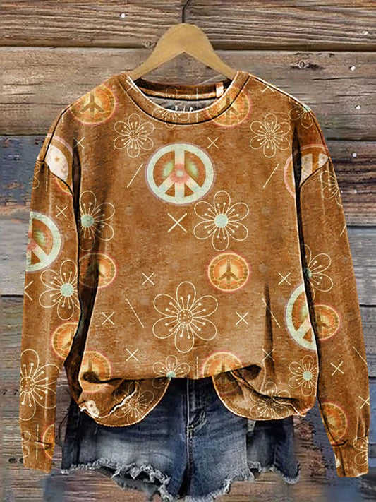 Vintage Love and Peace Art Print Casual Sweatshirt