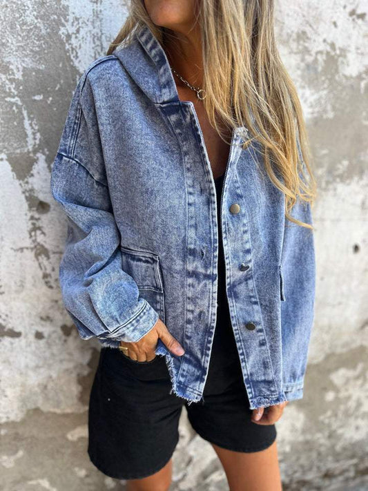 Women's Hooded Denim Long Sleeve Jacket