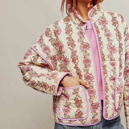 Ladies Quilted Cotton Printed Contrast Color Cotton Jacket