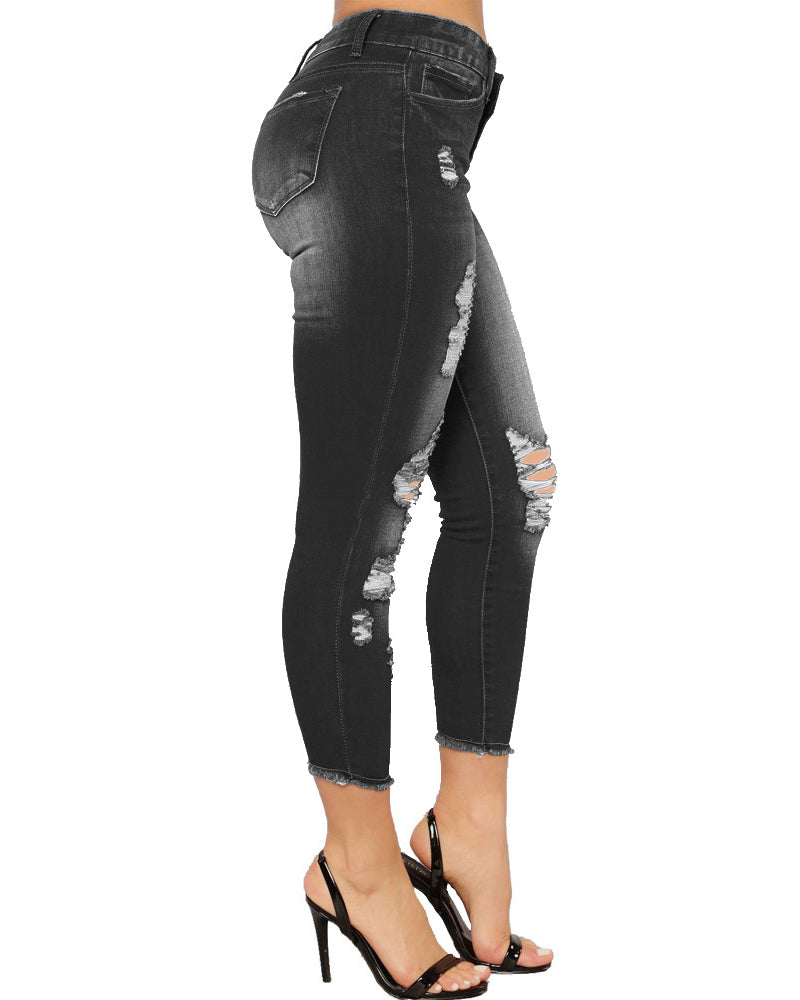 Women's Ripped Denim Cropped Pants